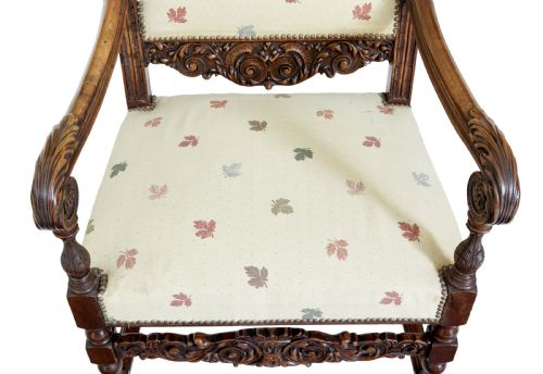 LARGE 19TH CENTURY FRENCH CARVED WALNUT ARMCHAIRS - ADDITIONAL PHOTO 1