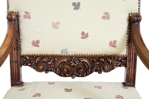 LARGE 19TH CENTURY FRENCH CARVED WALNUT ARMCHAIRS - ADDITIONAL PHOTO 2