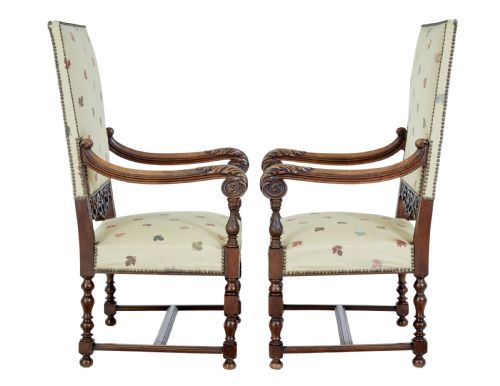 LARGE 19TH CENTURY FRENCH CARVED WALNUT ARMCHAIRS - ADDITIONAL PHOTO 6