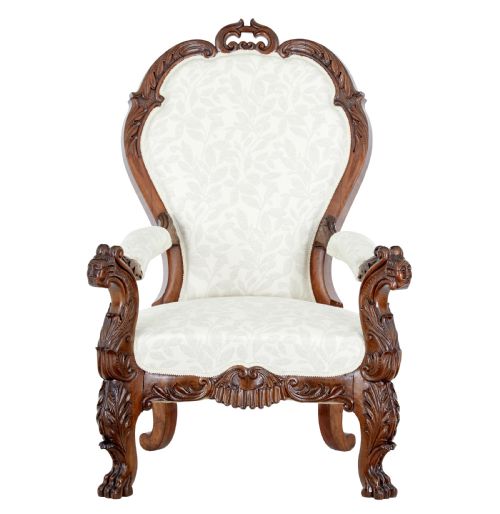MID 19TH CENTURY CARVED WALNUT ARMCHAIR - ADDITIONAL PHOTO 1