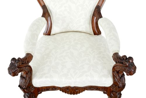 MID 19TH CENTURY CARVED WALNUT ARMCHAIR - ADDITIONAL PHOTO 5