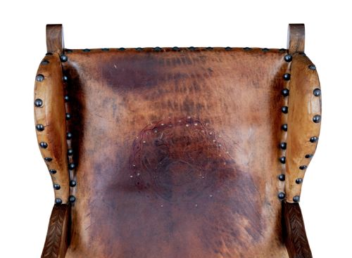 PAIR OF 19TH CENTURY CARVED OAK AND LEATHER ARMCHAIRS - ADDITIONAL PHOTO 3