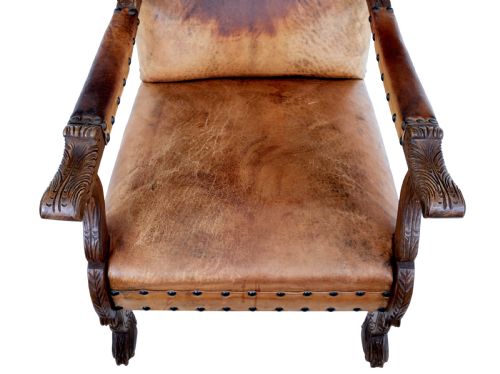PAIR OF 19TH CENTURY CARVED OAK AND LEATHER ARMCHAIRS - ADDITIONAL PHOTO 4