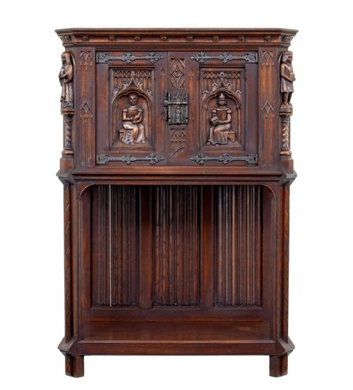 EARLY 20TH CENTURY CARVED OAK RENAISSANCE REVIVAL CUPBOARD - ADDITIONAL PHOTO 1