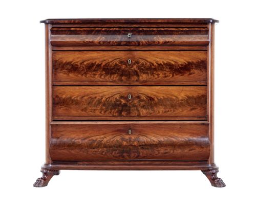 DANISH MID 19TH CENTURY FLAME MAHOGANY CHEST OF DRAWERS - ADDITIONAL PHOTO 1
