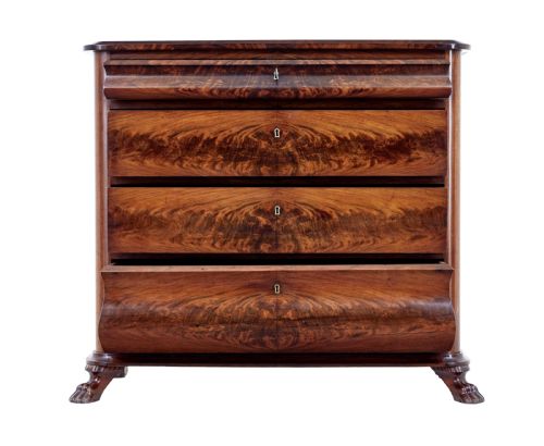 DANISH MID 19TH CENTURY FLAME MAHOGANY CHEST OF DRAWERS - ADDITIONAL PHOTO 2