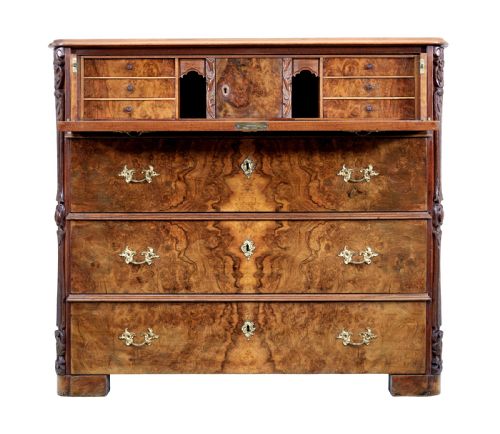 19TH CENTURY BURR WALNUT SECRETAIRE CHEST OF DRAWERS - ADDITIONAL PHOTO 2