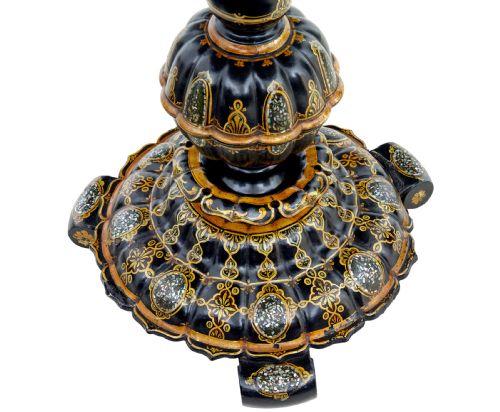 19TH CENTURY PAPIER MACHE AND PAINTED MOTHER OF PEARL INLAID TILTTOP TABLE - ADDITIONAL PHOTO 2