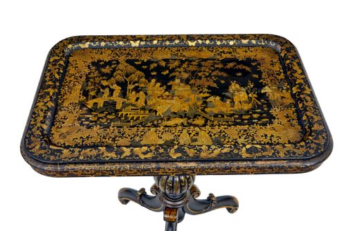 19TH CENTURY LACQUERED HAND PAINTED TRAY TABLE - ADDITIONAL PHOTO 4