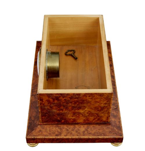EARLY 20TH CENTURY BURR YEW DESKTOP BOX WITH CLOCK - ADDITIONAL PHOTO 7