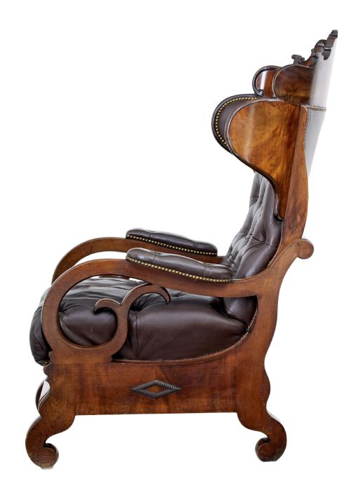 FINE QUALITY MID 19TH CENTURY FRENCH MAHOGANY AND LEATHER RECLINING CHAIR - ADDITIONAL PHOTO 1