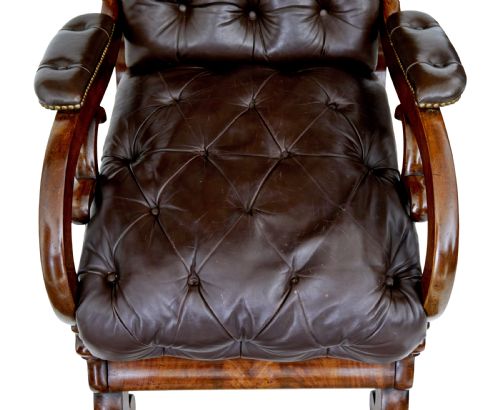 FINE QUALITY MID 19TH CENTURY FRENCH MAHOGANY AND LEATHER RECLINING CHAIR - ADDITIONAL PHOTO 8