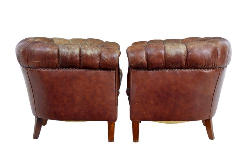PAIR OF EARLY 20TH CENTURY LEATHER LOUNGE ARMCHAIRS - ADDITIONAL PHOTO 3