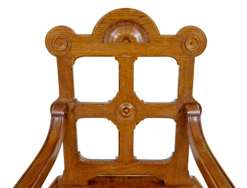 LATE 19TH CENTURY CARVED OAK ARTS AND CRAFTS ARMCHAIR - ADDITIONAL PHOTO 2
