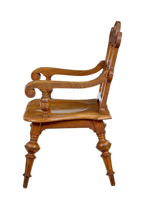 LATE 19TH CENTURY CARVED OAK ARTS AND CRAFTS ARMCHAIR - ADDITIONAL PHOTO 5