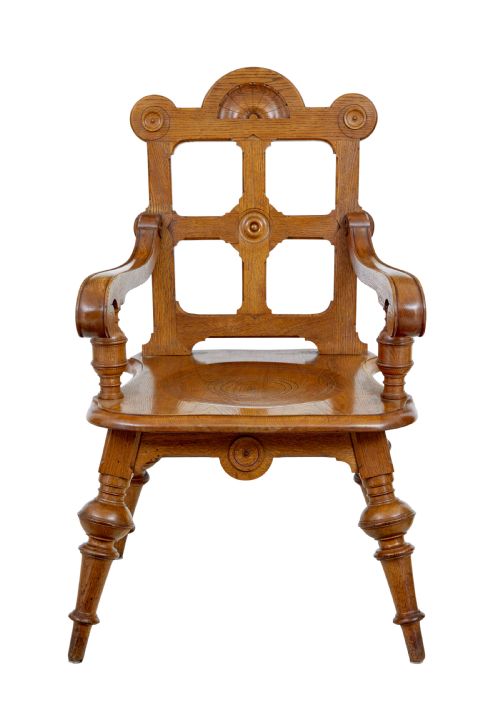 LATE 19TH CENTURY CARVED OAK ARTS AND CRAFTS ARMCHAIR - ADDITIONAL PHOTO 6