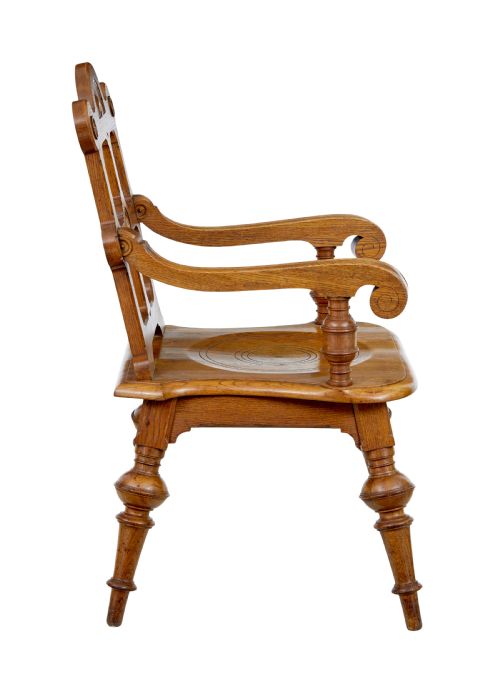 LATE 19TH CENTURY CARVED OAK ARTS AND CRAFTS ARMCHAIR - ADDITIONAL PHOTO 7