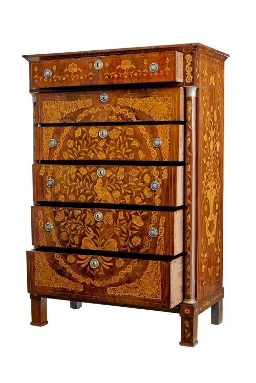 19TH CENTURY FRENCH INLAID MAHOGANY 6 DRAWER INLAID CHEST - ADDITIONAL PHOTO 1