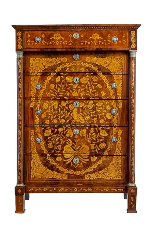 19TH CENTURY FRENCH INLAID MAHOGANY 6 DRAWER INLAID CHEST - ADDITIONAL PHOTO 5