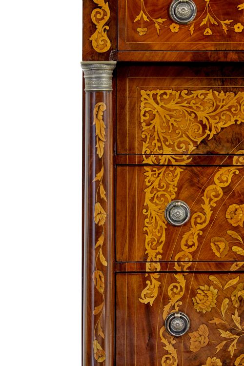 19TH CENTURY FRENCH INLAID MAHOGANY 6 DRAWER INLAID CHEST - ADDITIONAL PHOTO 9