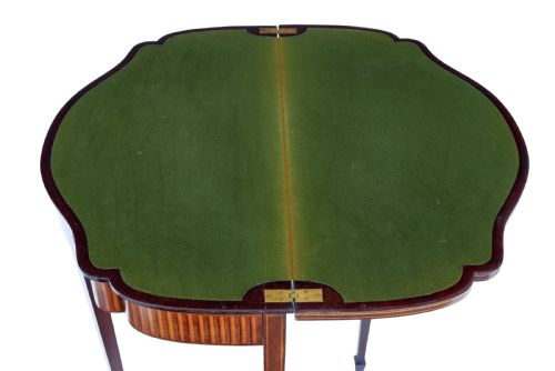 19TH CENTURY SHERATON REVIVAL INLAID MAHOGANY CARD TABLE - ADDITIONAL PHOTO 5