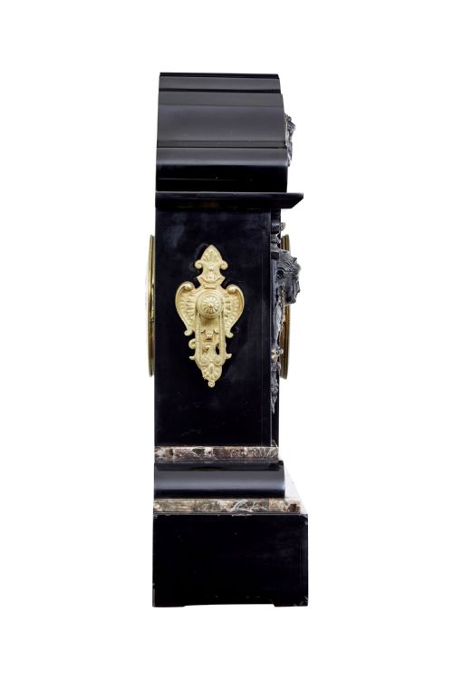 HIGH VICTORIAN INLAID BLACK MARBLE MANTEL CLOCK - ADDITIONAL PHOTO 1