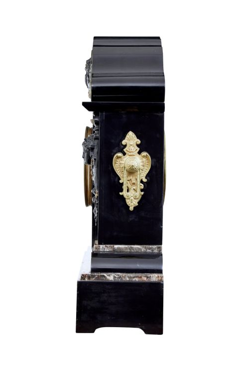 HIGH VICTORIAN INLAID BLACK MARBLE MANTEL CLOCK - ADDITIONAL PHOTO 2