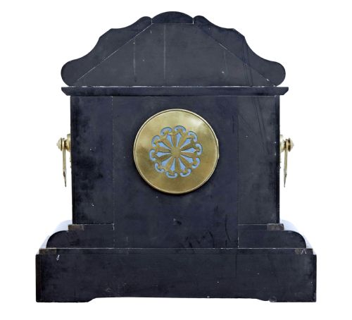 HIGH VICTORIAN INLAID BLACK MARBLE MANTEL CLOCK - ADDITIONAL PHOTO 3