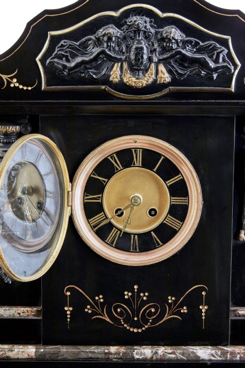 HIGH VICTORIAN INLAID BLACK MARBLE MANTEL CLOCK - ADDITIONAL PHOTO 7