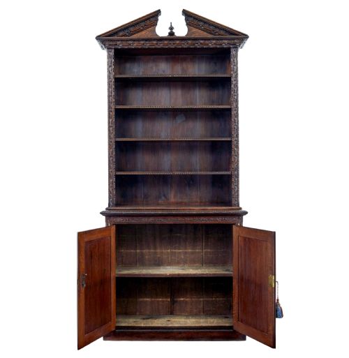 19TH CENTURY INLAID OAK ARCHITECTURAL CABINET BOOKCASE - ADDITIONAL PHOTO 1