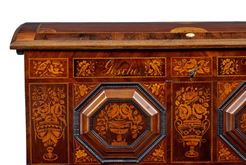 MID 19TH CENTURY PROFUSELY INLAID CONTINENTAL WALNUT DOME COFFER - ADDITIONAL PHOTO 6