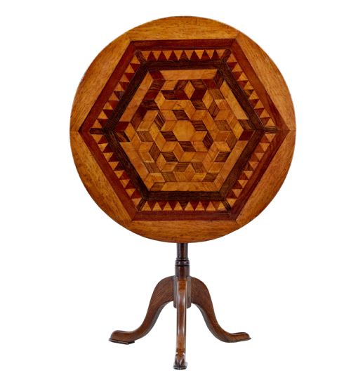 19TH CENTURY INLAID OAK ROUND OCCASIONAL TABLE - ADDITIONAL PHOTO 3
