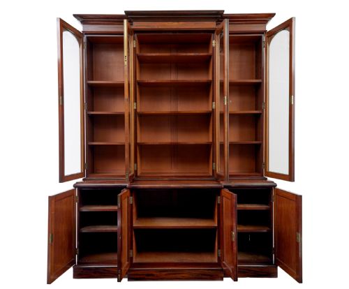 EARLY VICTORIAN 19TH CENTURY FLAME MAHOGANY BREAKFRONT BOOKCASE - ADDITIONAL PHOTO 1