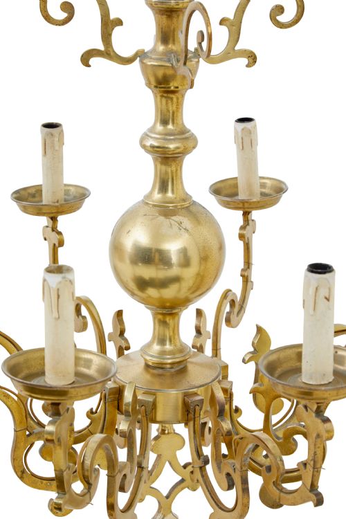 LARGE EARLY 20TH CENTURY 8 ARM BRASS CHANDELIER - ADDITIONAL PHOTO 3