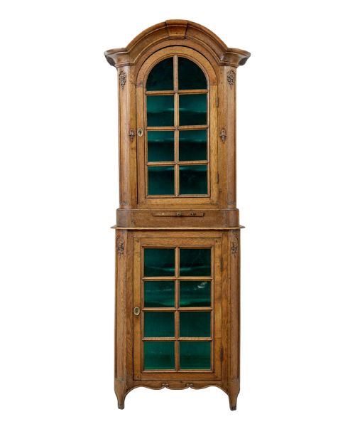 MID 19TH CENTURY GLAZED CARVED OAK LIGE CABINET - ADDITIONAL PHOTO 1