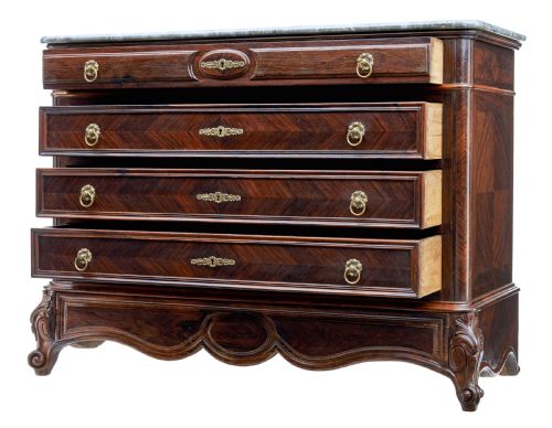 19TH CENTURY FRENCH PALISANDER CHEST OF DRAWERS WITH FAUX MARBLE TOP - ADDITIONAL PHOTO 2