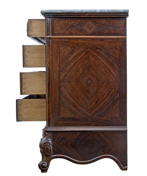 19TH CENTURY FRENCH PALISANDER CHEST OF DRAWERS WITH FAUX MARBLE TOP - ADDITIONAL PHOTO 3