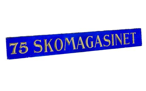 SCANDINAVIAN BLUE GLASS AND GOLD BOUTIQUE SHOE SHOP SIGN