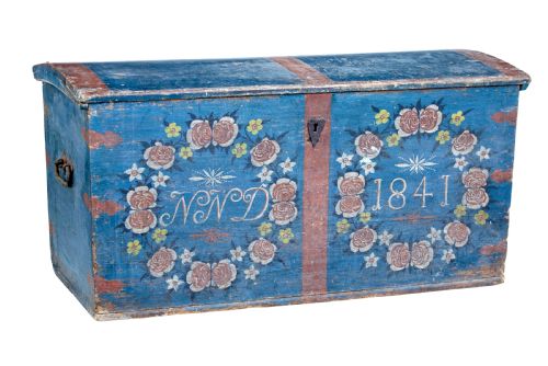 MID 19TH CENTURY SWEDISH FOLK ART HAND PAINTED PINE COFFER - ADDITIONAL PHOTO 2