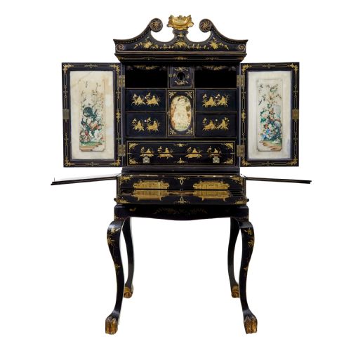 19TH CENTURY CHINESE CANTON BLACK LACQUERED DESK CABINET - ADDITIONAL PHOTO 2