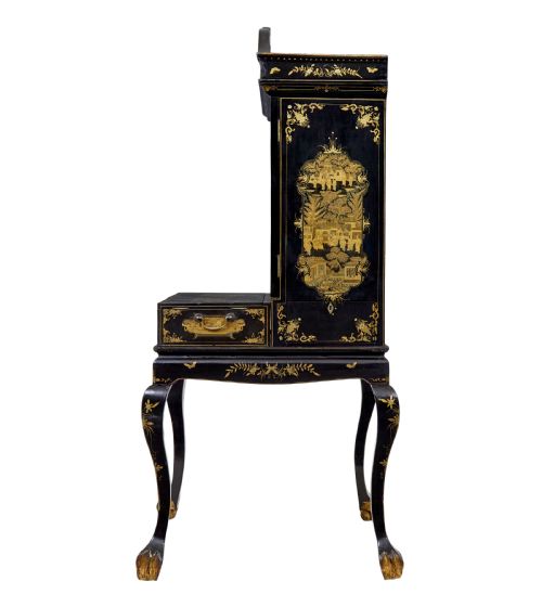 19TH CENTURY CHINESE CANTON BLACK LACQUERED DESK CABINET - ADDITIONAL PHOTO 3