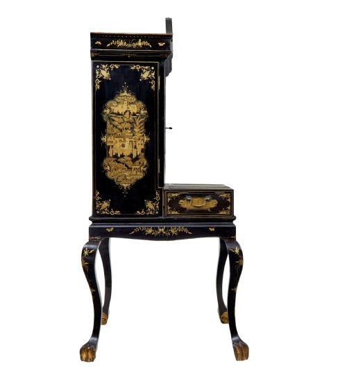 19TH CENTURY CHINESE CANTON BLACK LACQUERED DESK CABINET - ADDITIONAL PHOTO 5