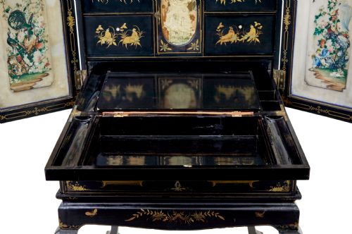 19TH CENTURY CHINESE CANTON BLACK LACQUERED DESK CABINET - ADDITIONAL PHOTO 9