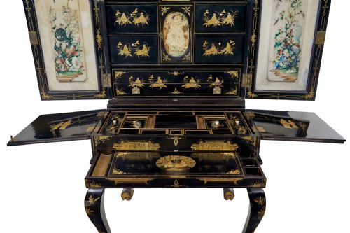19TH CENTURY CHINESE CANTON BLACK LACQUERED DESK CABINET - ADDITIONAL PHOTO 11