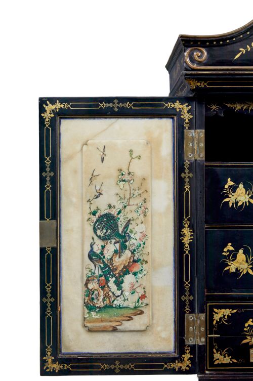 19TH CENTURY CHINESE CANTON BLACK LACQUERED DESK CABINET - ADDITIONAL PHOTO 14