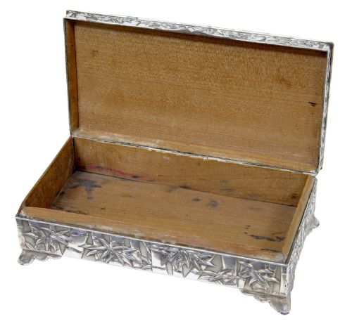 20TH CENTURY ORIENTAL SILVER PLATE BAMBOO DECORATED TOBACCO BOX - ADDITIONAL PHOTO 1