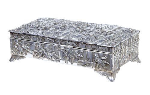 20TH CENTURY ORIENTAL SILVER PLATE BAMBOO DECORATED TOBACCO BOX - ADDITIONAL PHOTO 2