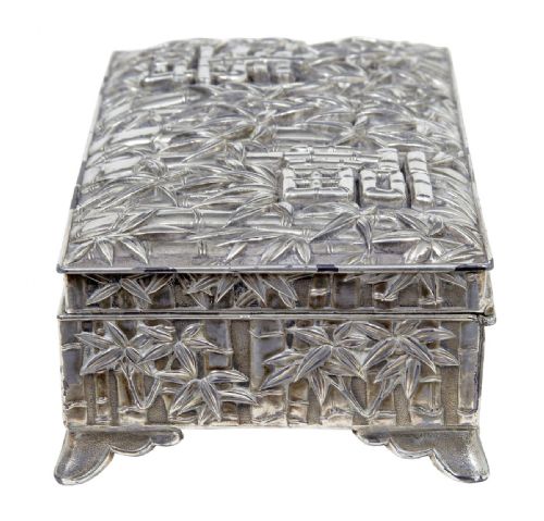 20TH CENTURY ORIENTAL SILVER PLATE BAMBOO DECORATED TOBACCO BOX - ADDITIONAL PHOTO 3