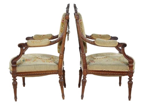 19TH CENTURY FRENCH CARVED WALNUT TAPESTRY ARMCHAIRS - ADDITIONAL PHOTO 1