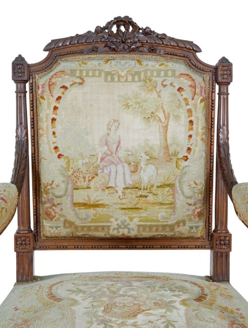 19TH CENTURY FRENCH CARVED WALNUT TAPESTRY ARMCHAIRS - ADDITIONAL PHOTO 4
